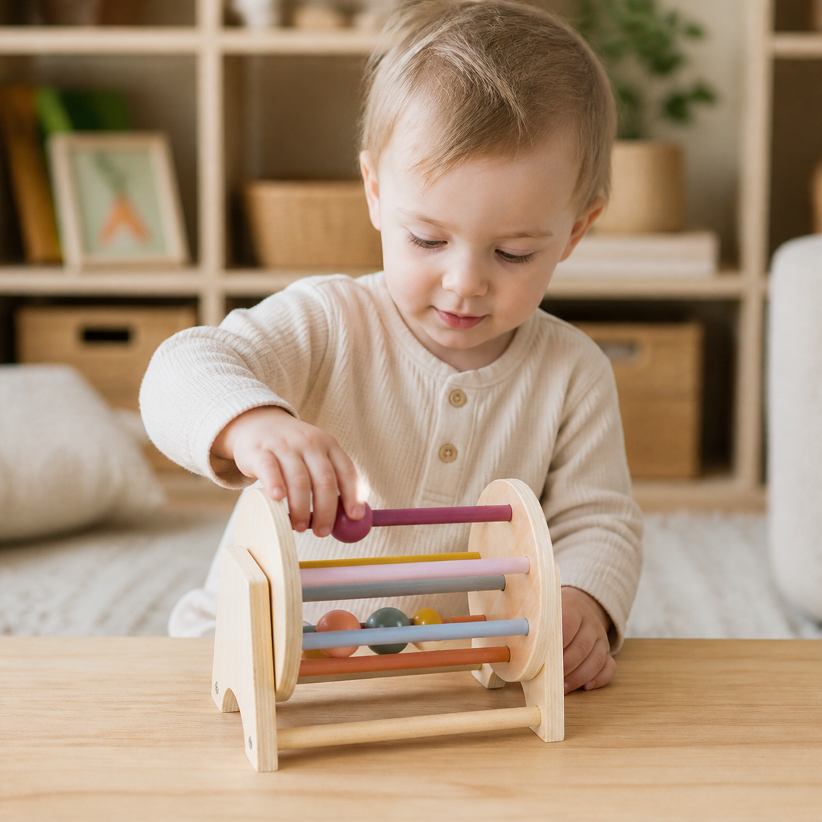 Montessori Drewniana Karuzela z Piłeczkami dla Maluchów