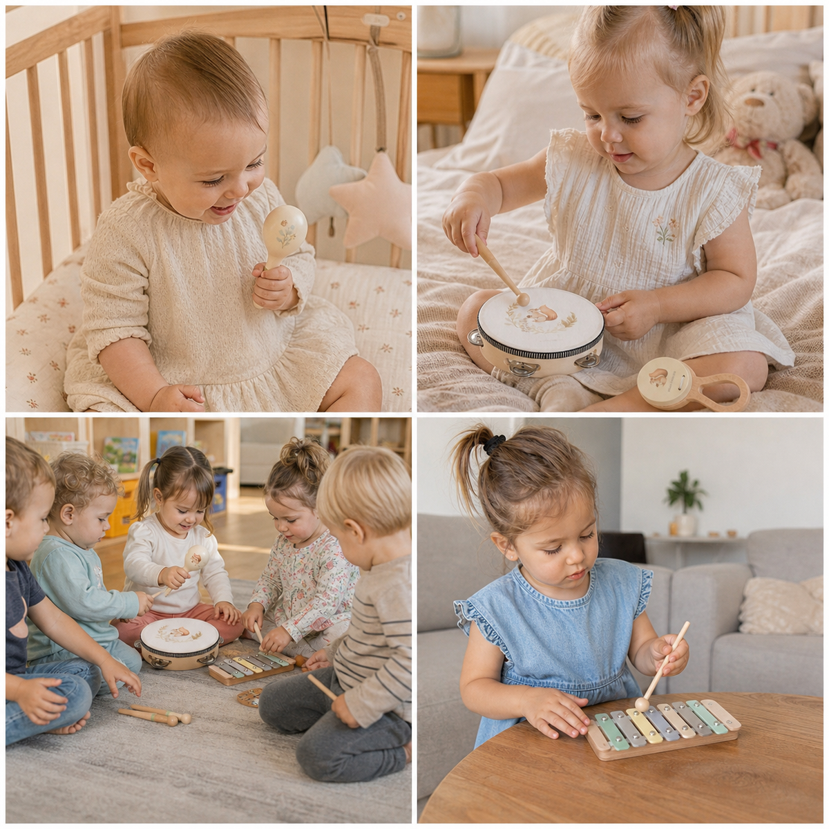 Drewniany zestaw instrumentów muzycznych Montessori dla niemowląt – sensoryczna zabawka edukacyjna