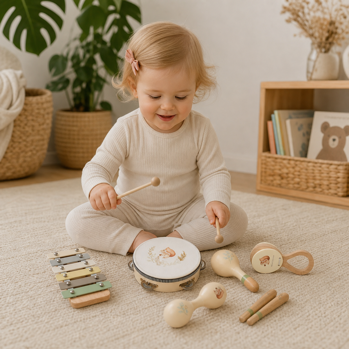 Drewniany zestaw instrumentów muzycznych Montessori dla niemowląt – sensoryczna zabawka edukacyjna