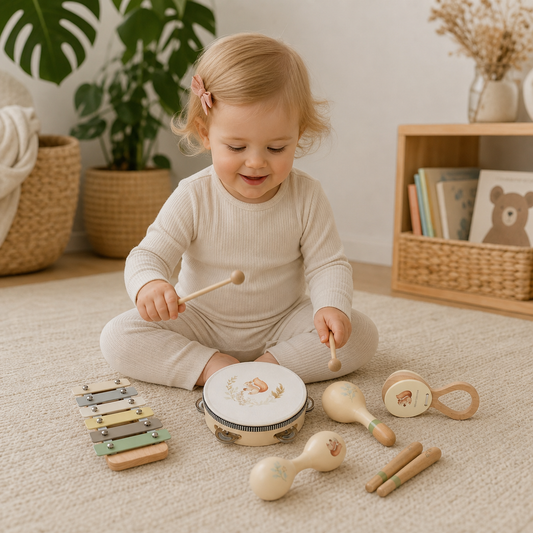 Drewniany zestaw instrumentów muzycznych Montessori dla niemowląt – sensoryczna zabawka edukacyjna