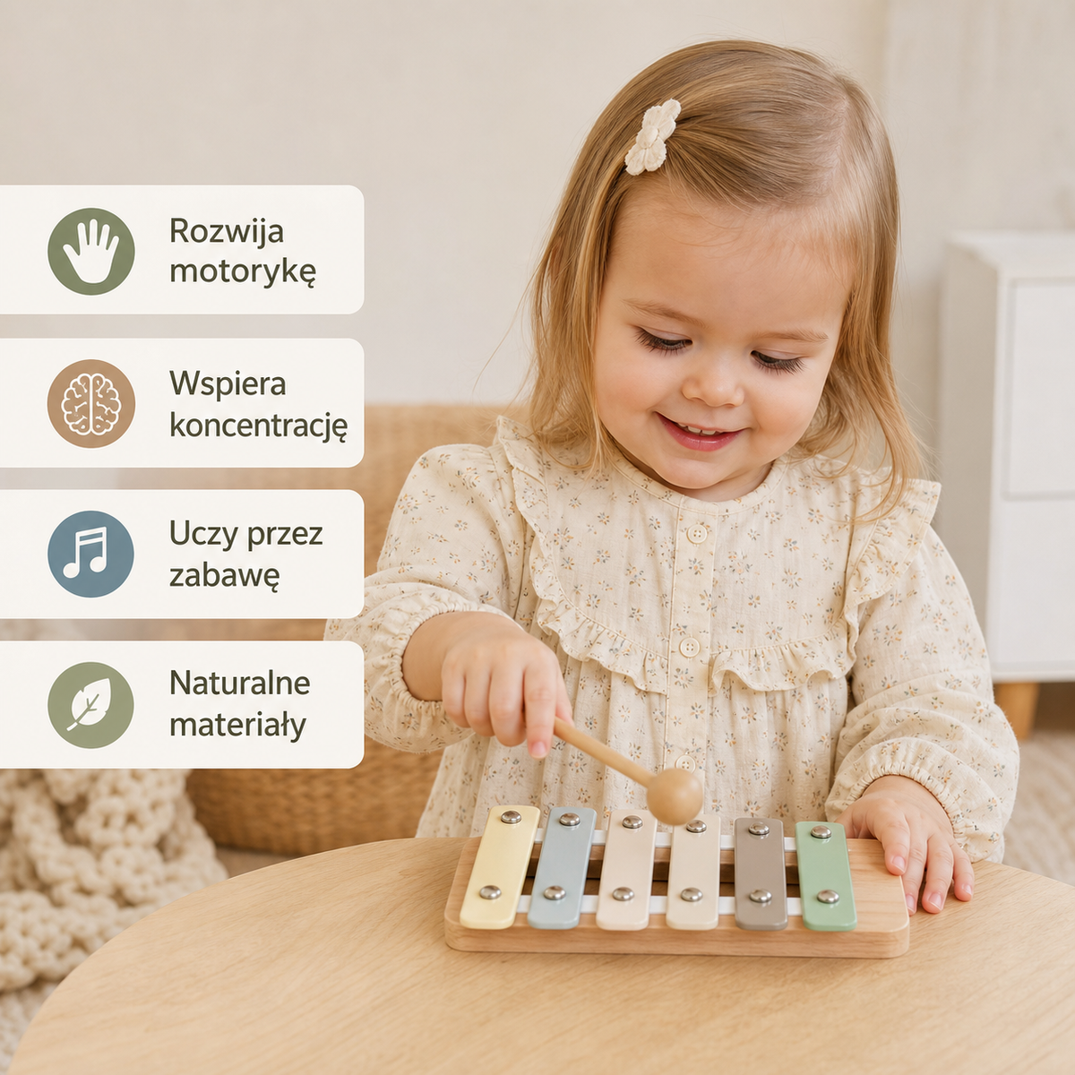 Drewniany zestaw instrumentów muzycznych Montessori dla niemowląt – sensoryczna zabawka edukacyjna