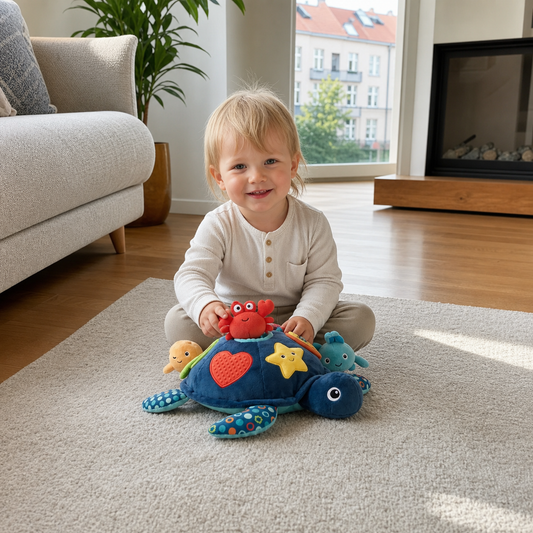 Montessori – miękka sensoryczna zabawka w kształcie żółwia do aktywnej zabawy dla dzieci
