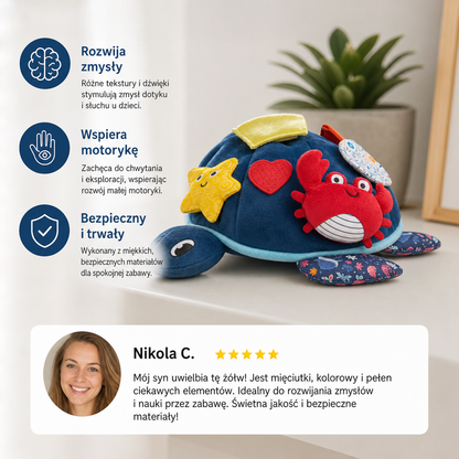 Montessori – miękka sensoryczna zabawka w kształcie żółwia do aktywnej zabawy dla dzieci