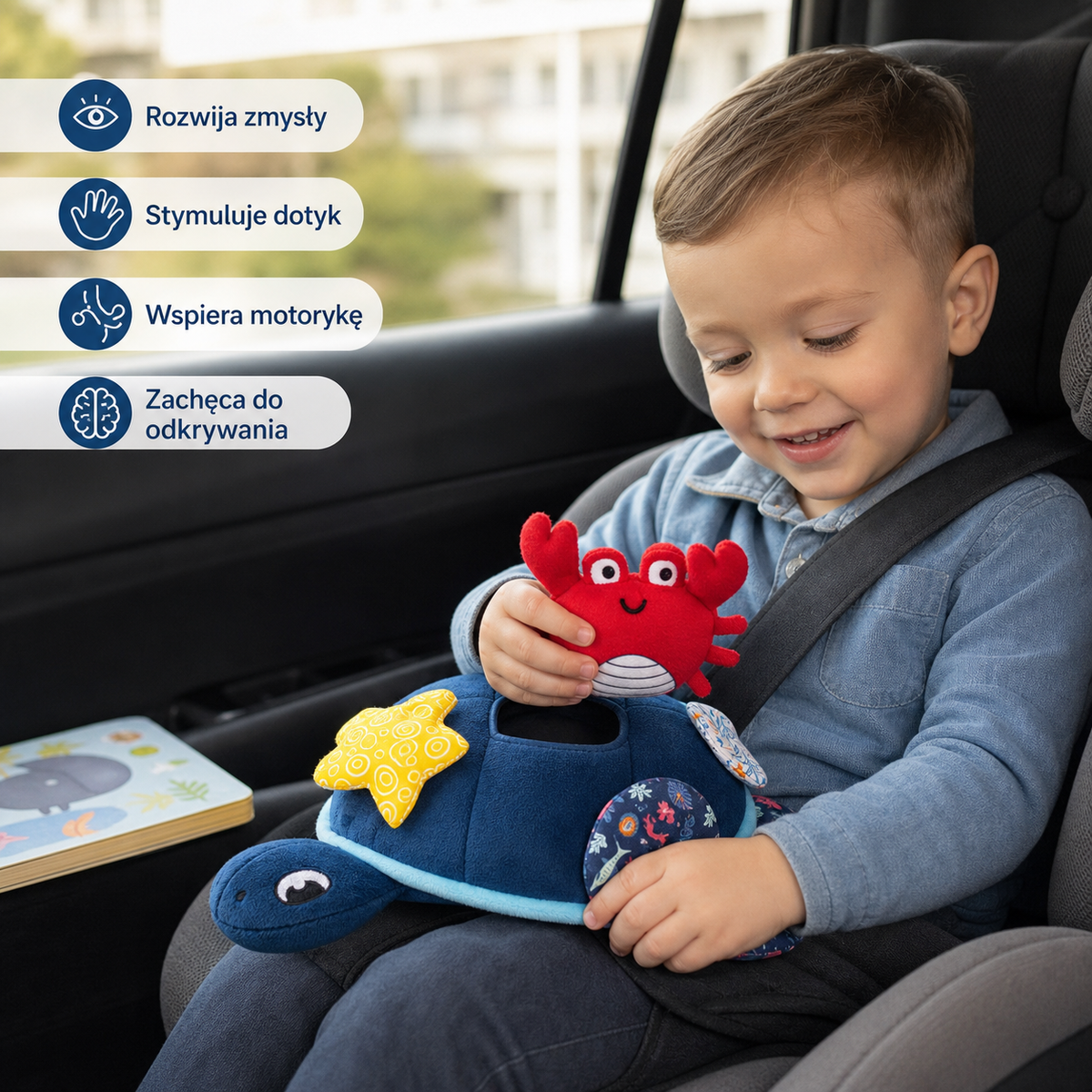 Montessori – miękka sensoryczna zabawka w kształcie żółwia do aktywnej zabawy dla dzieci