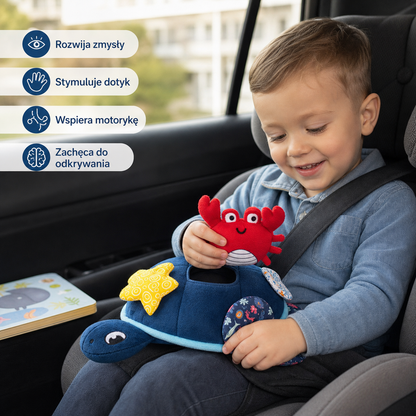 Montessori – miękka sensoryczna zabawka w kształcie żółwia do aktywnej zabawy dla dzieci