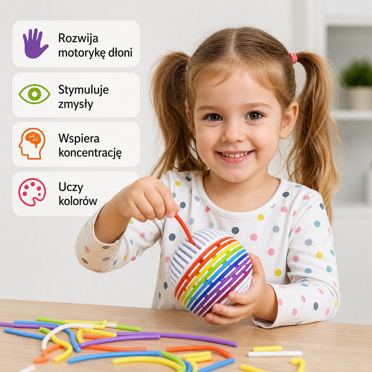 Montessori – sensoryczna piłka do nauki kolorów i rozwijania małej motoryki