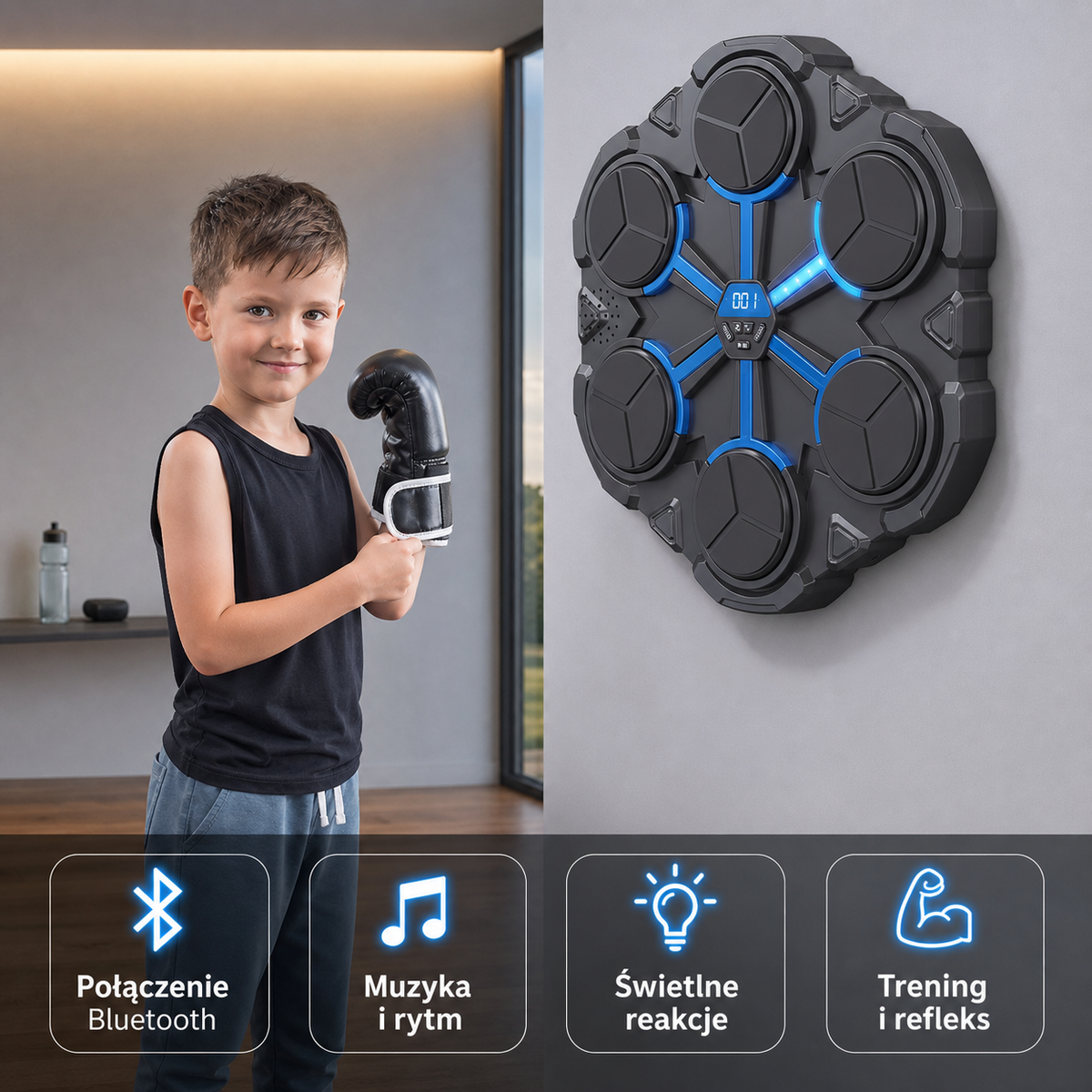 Muzyczny trener bokserski z Bluetooth – interaktywna tarcza ścienna do uderzania ze światłami i dźwiękami