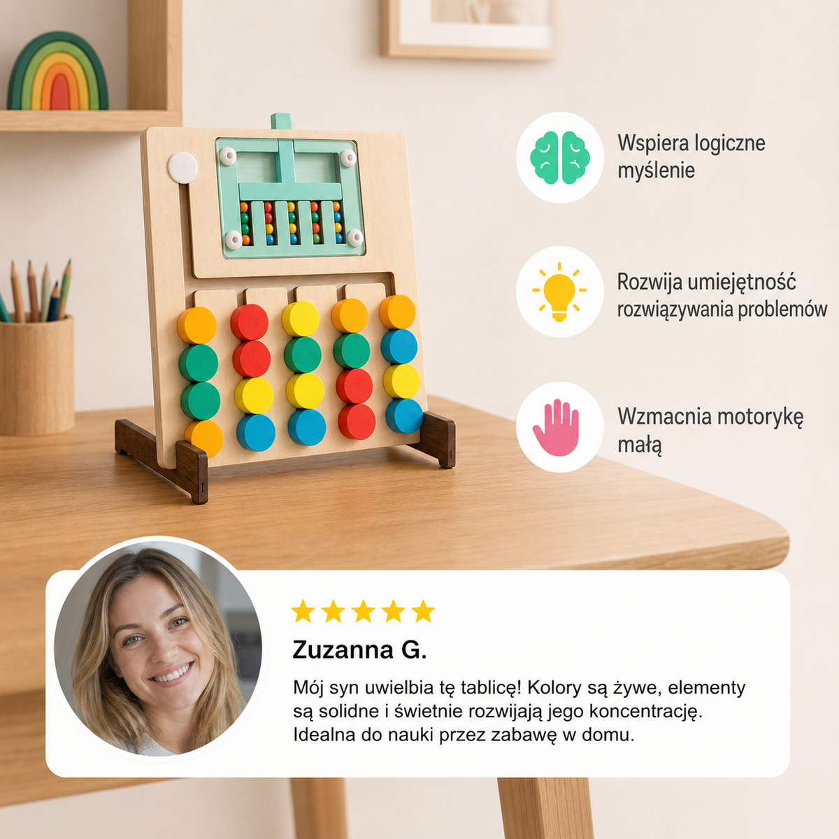 Drewniana gra logiczna z sortowaniem według czterech kolorów – zabawka edukacyjna Montessori rozwijająca myślenie dla dzieci