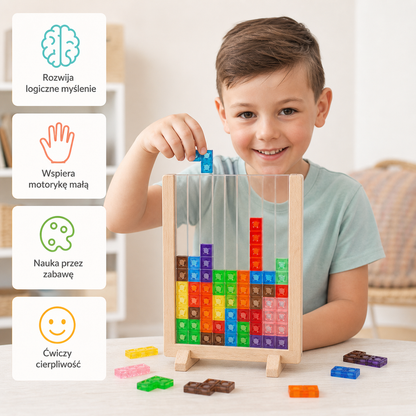 3D układanka z kolorowymi klockami w drewnianej ramce – zabawka edukacyjna Montessori