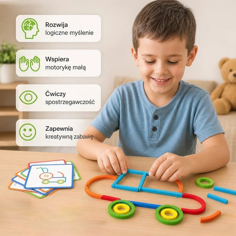 Edukacyjne klocki Montessori z patyczkami i pierścieniami