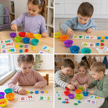 Montessori zestaw z kulkami do nauki liczenia oraz sortowania kolorów i cyfr