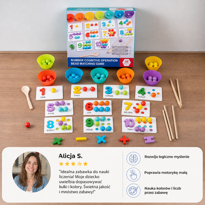 Montessori zestaw z kulkami do nauki liczenia oraz sortowania kolorów i cyfr