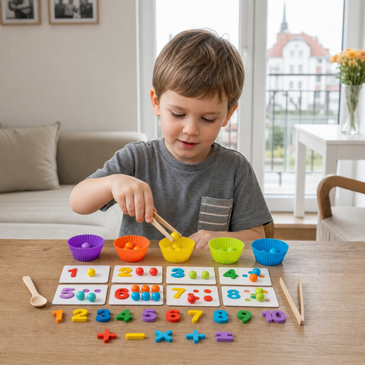Montessori zestaw z kulkami do nauki liczenia oraz sortowania kolorów i cyfr