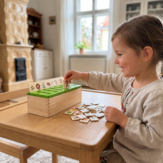 Drewniane pudełko do sortowania Montessori