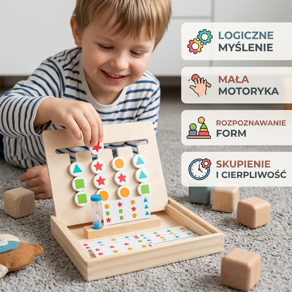 Drewniana gra Montessori do sortowania kształtów i kolorów