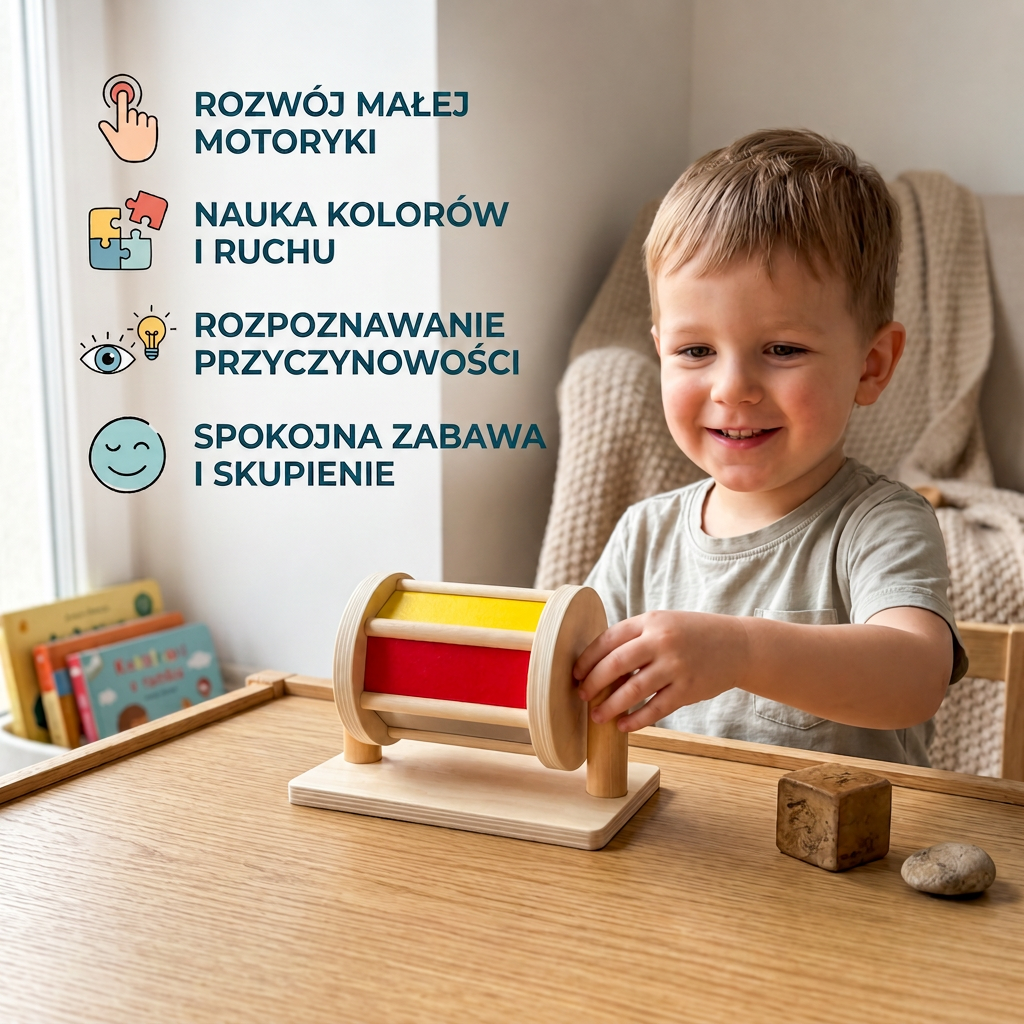 Montessori – drewniane obrotowe pudełko dla małych dzieci