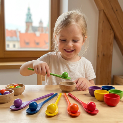 Drewniane łyżeczki Montessori do nauki kolorów
