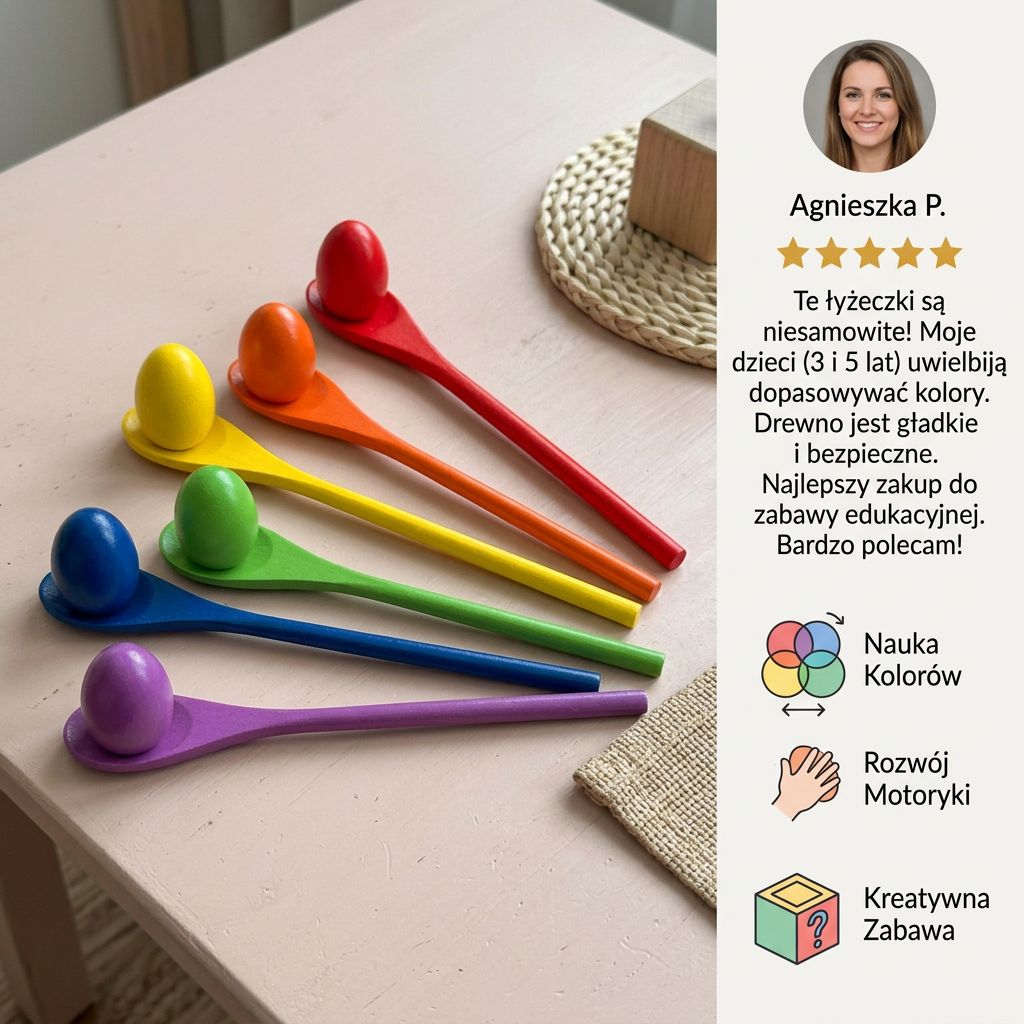 Drewniane łyżeczki Montessori do nauki kolorów
