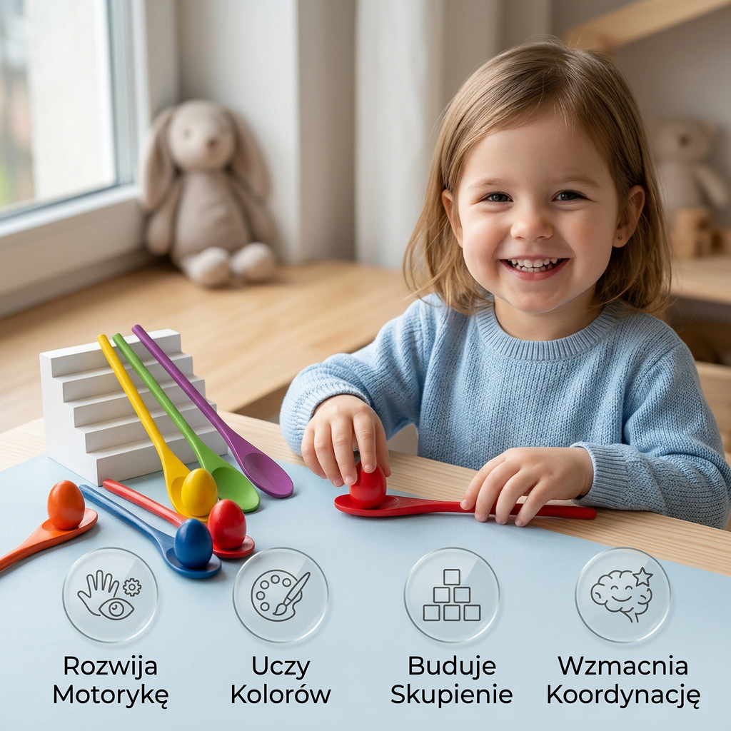 Drewniane łyżeczki Montessori do nauki kolorów