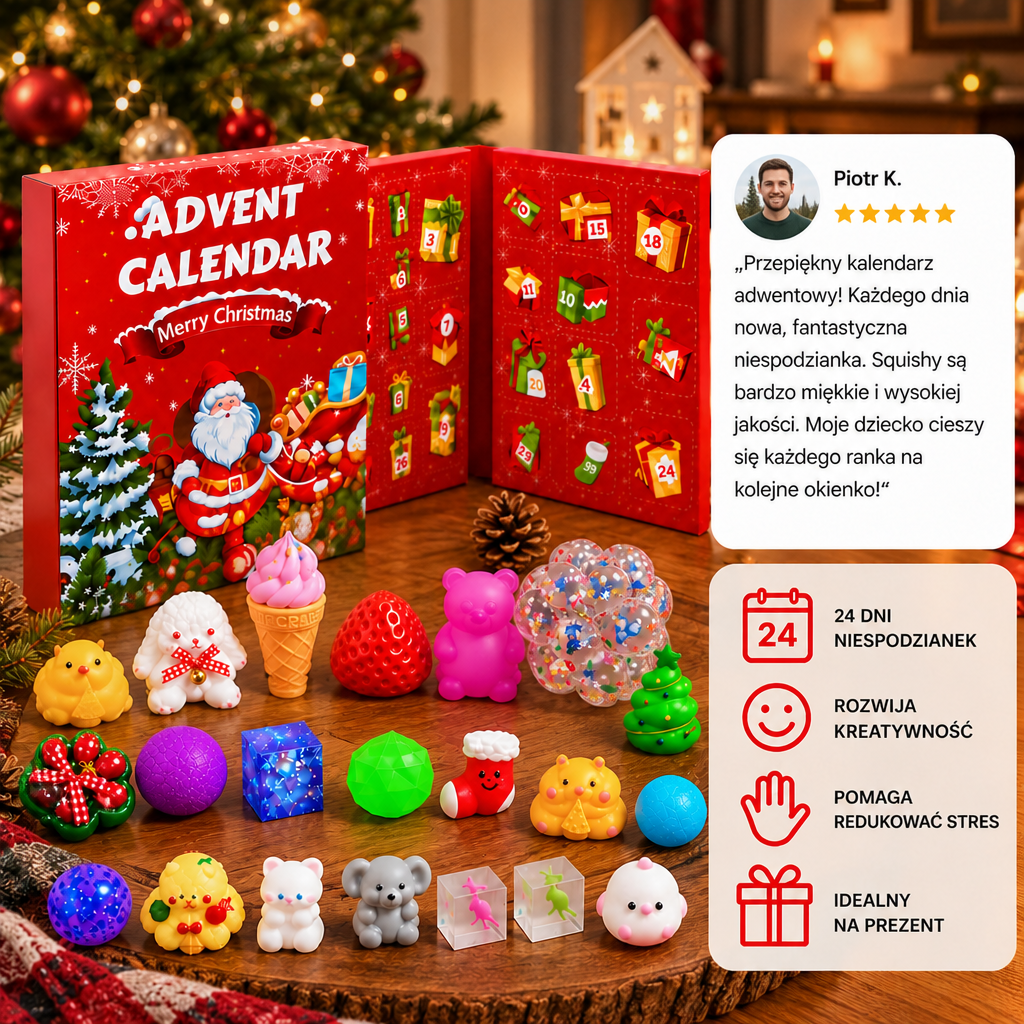 24-dniowy kalendarz adwentowy Premium z zabawkami Squishy