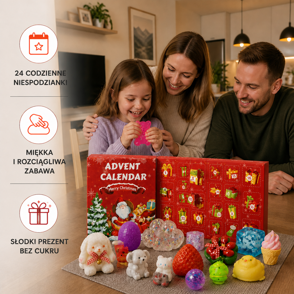 24-dniowy kalendarz adwentowy Premium z zabawkami Squishy