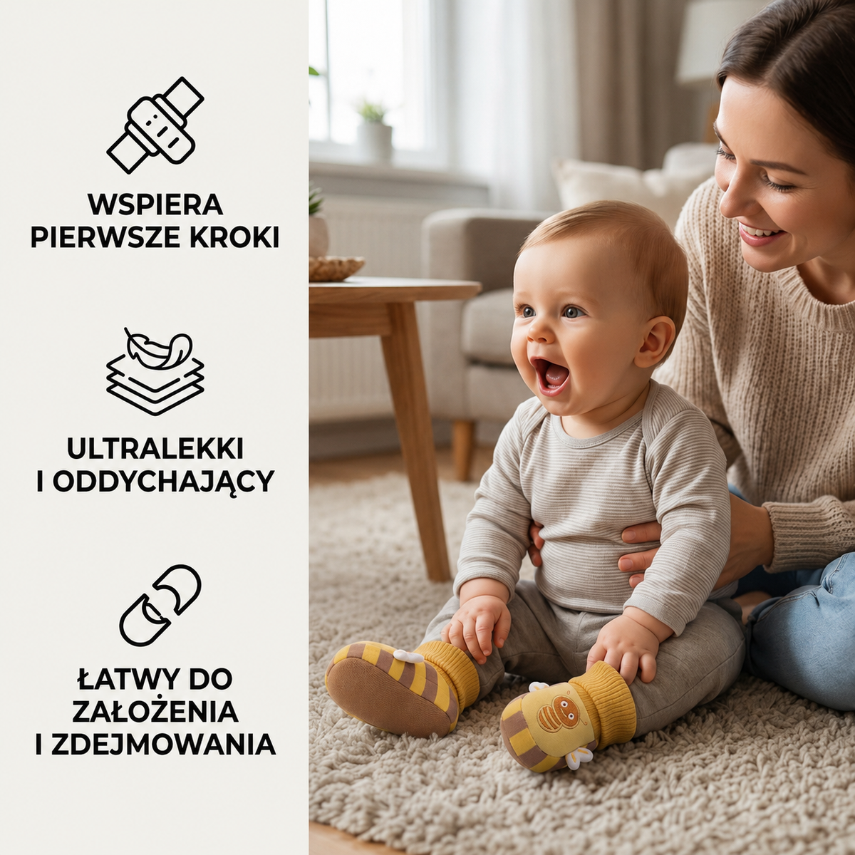 Przytulne buciki-skarpetki dla niemowląt – ciepłe, antypoślizgowe i wygodne