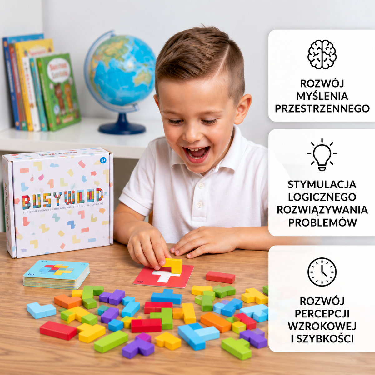 Drewniana rodzinna gra logiczna w dopasowywanie kształtów