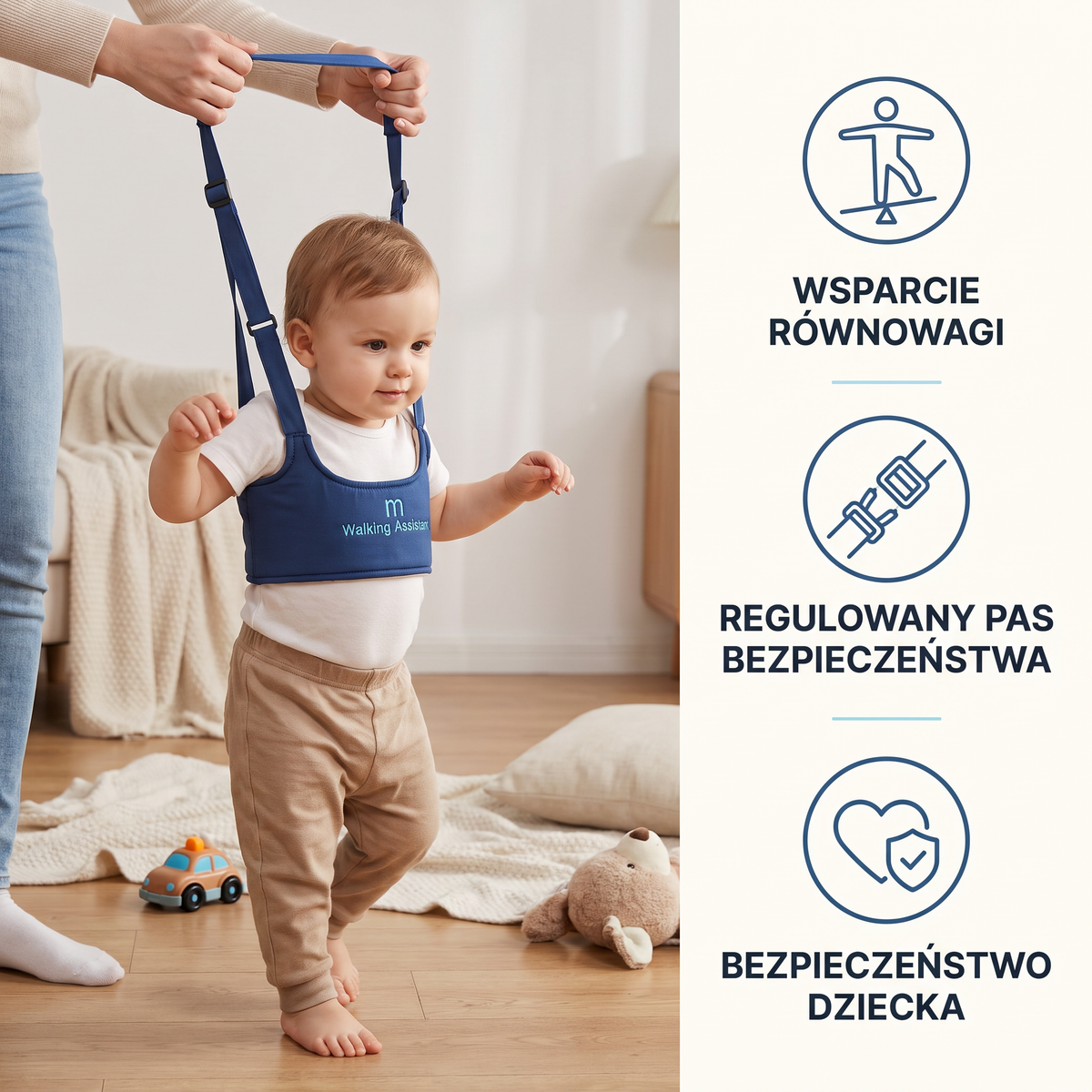 Regulowane szelki do nauki chodzenia dla dziecka z paskiem bezpieczeństwa