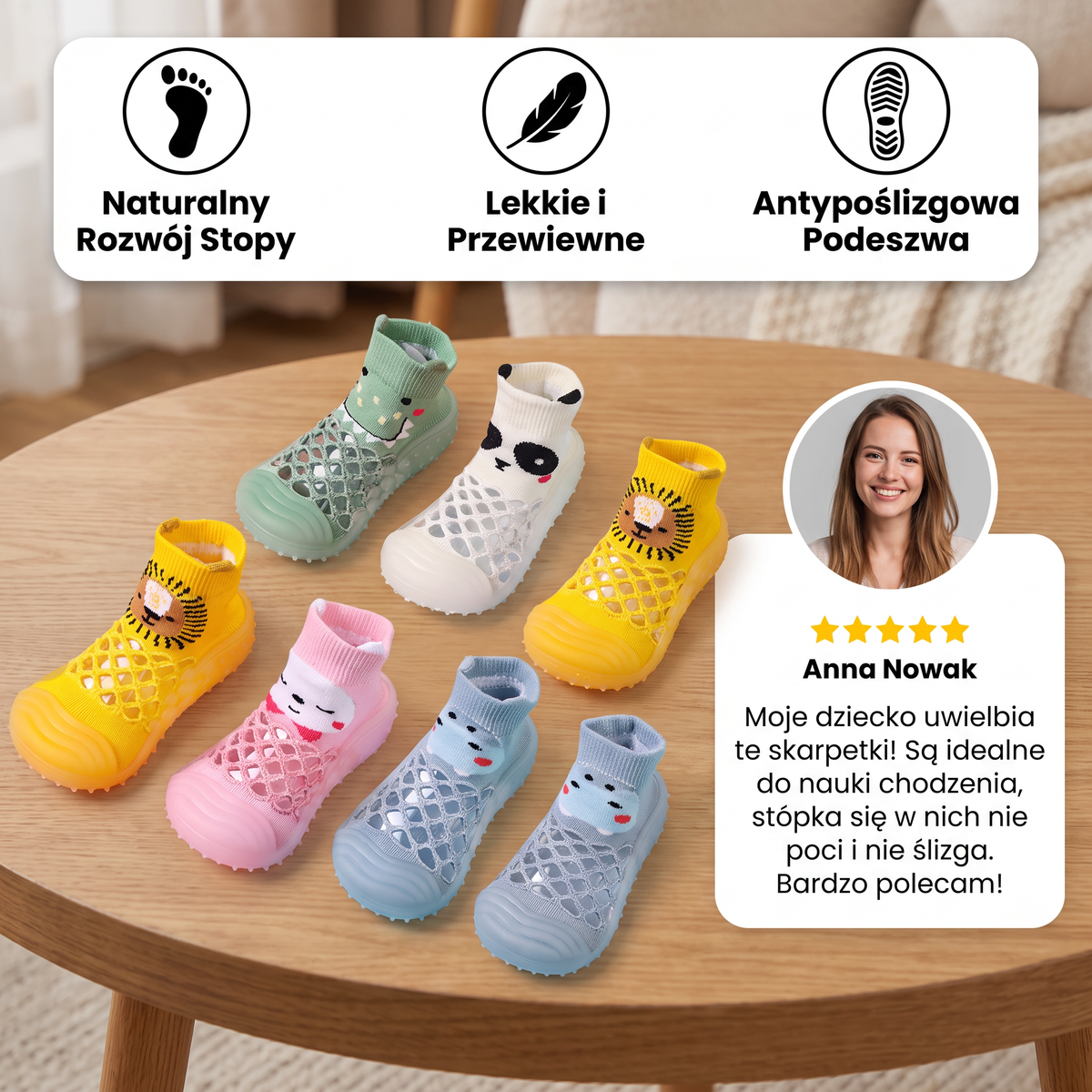 Skarpetki barefoot dla niemowląt z motywami zwierzątek
