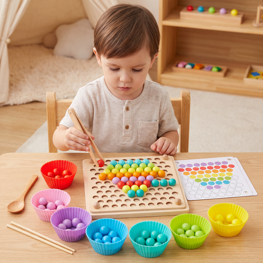 Drewniana gra Montessori do sortowania koralików