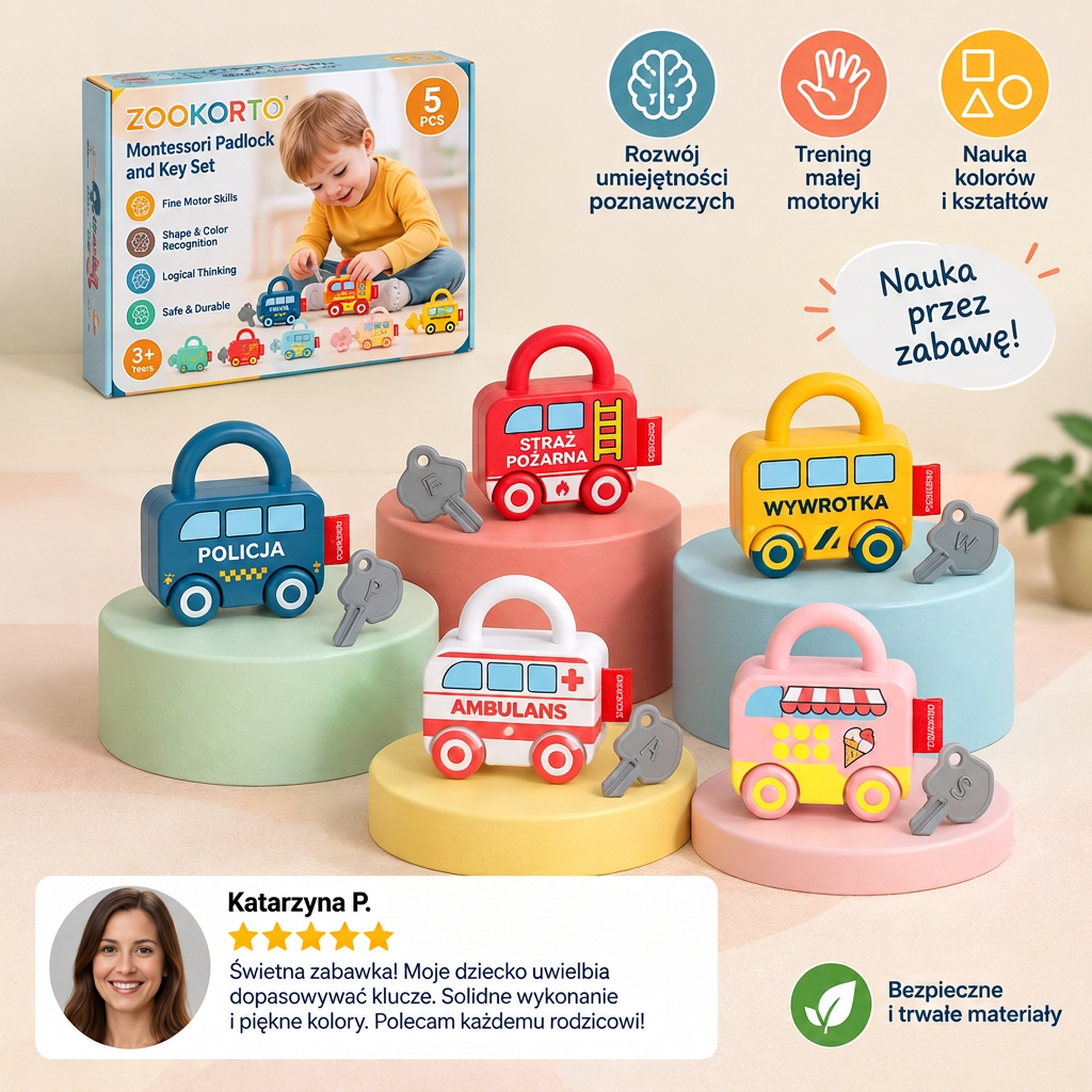 Montessori Zabawka z Zamkami, Wzorami i Kolorami