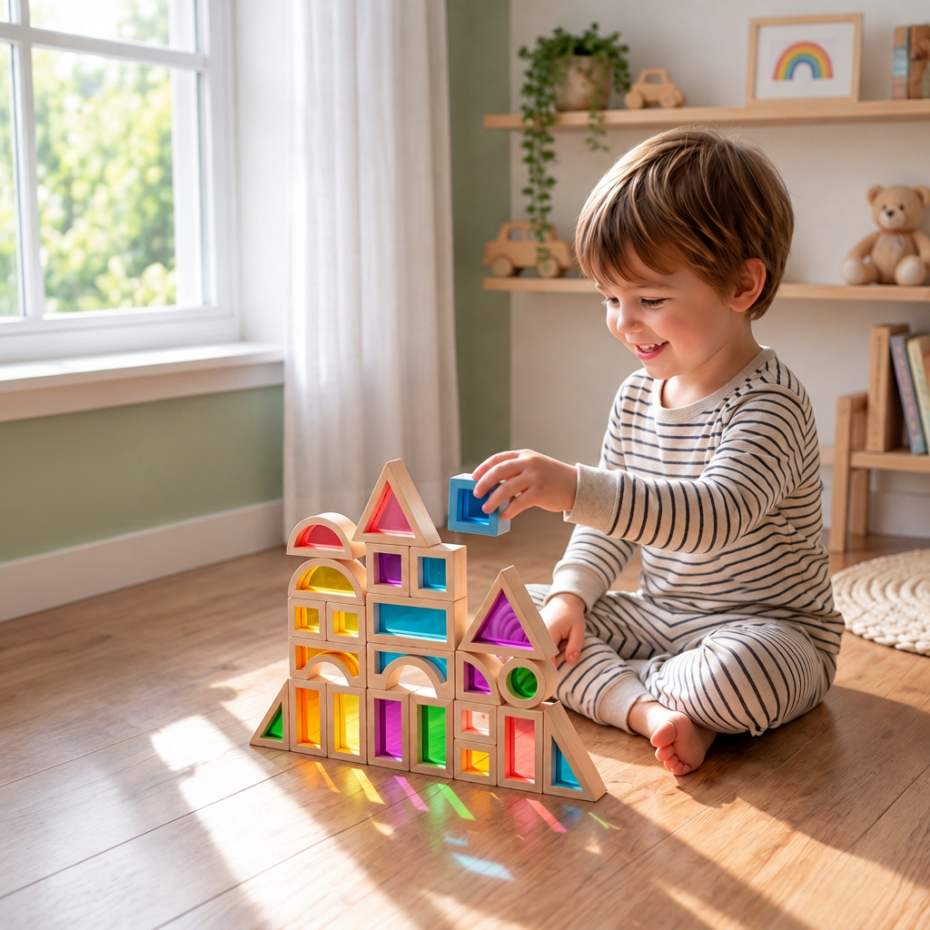 Drewniane Klocki Konstrukcyjne Montessori z Okienkami