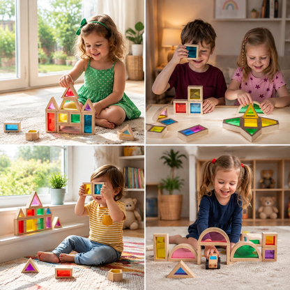 Drewniane Klocki Konstrukcyjne Montessori z Okienkami