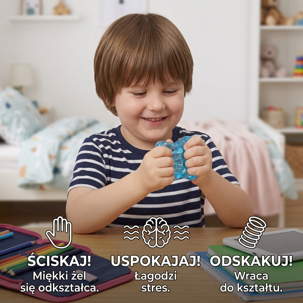 Antystresowy gniotek w kształcie kostki – miękka żelowa zabawka sensoryczna