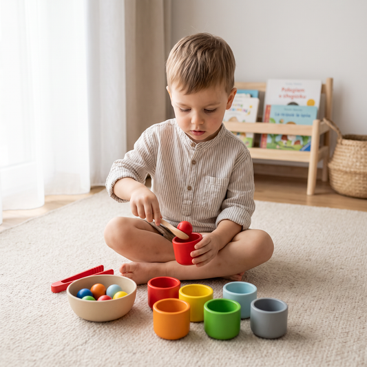 Drewniany zestaw Montessori do sortowania i rozpoznawania kolorów