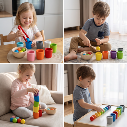 Drewniany zestaw Montessori do sortowania i rozpoznawania kolorów