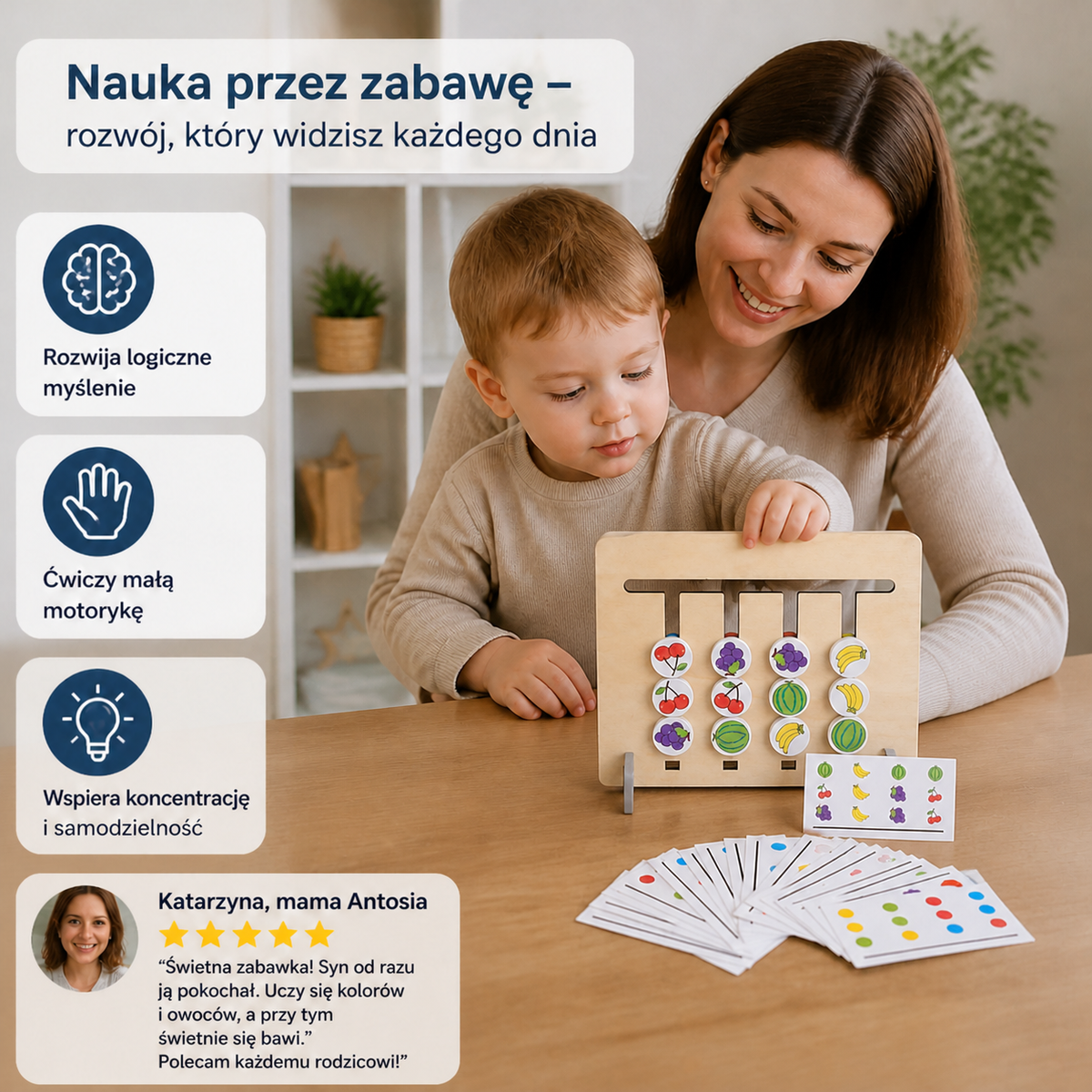 Drewniana Układanka Montessori do Sortowania – Rozwija Logiczne Myślenie u Dzieci
