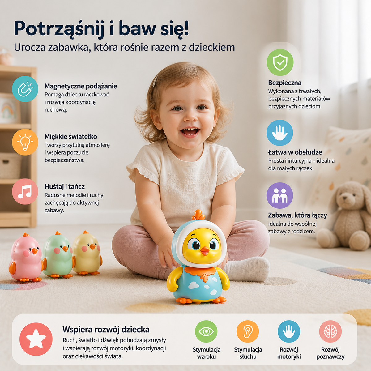 Kiwająca Kurka Zabawka do Zabawy na Brzuszku Niemowlęcia