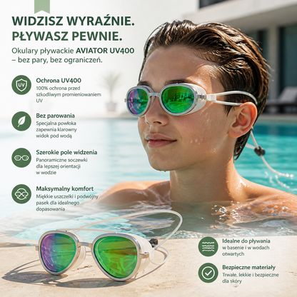 Profesjonalne Okularki Pływackie Aviator – Ochrona UV400, Powłoka Anti-Fog i Pełne Dopasowanie