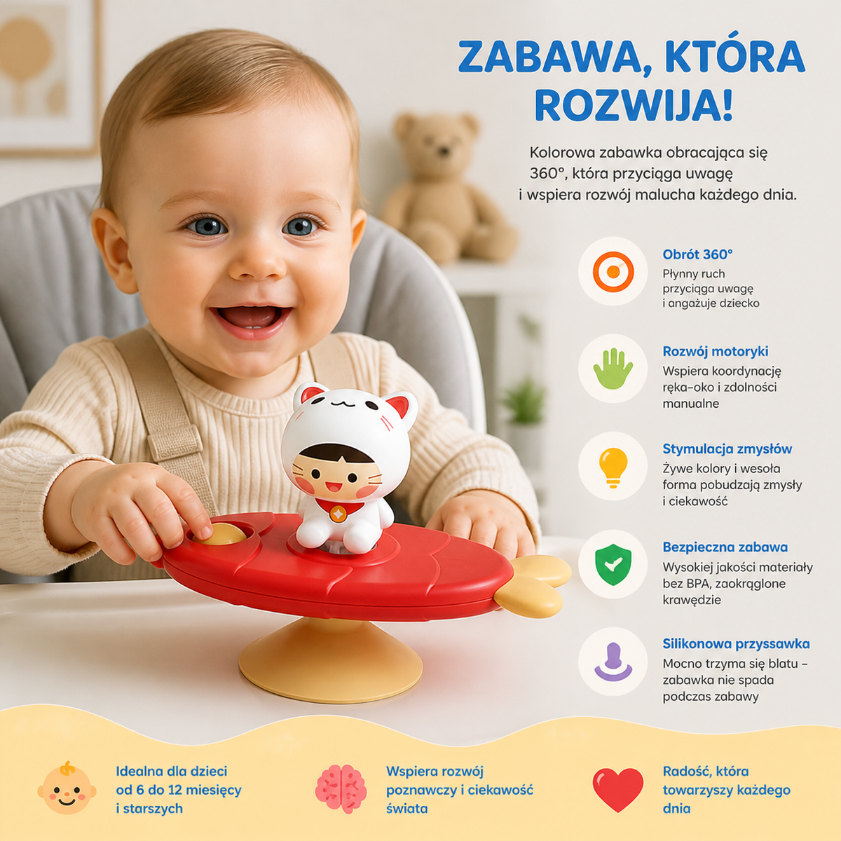 Montessori Przyssawkowy Spinner – Edukacyjna Zabawka Obrotowa