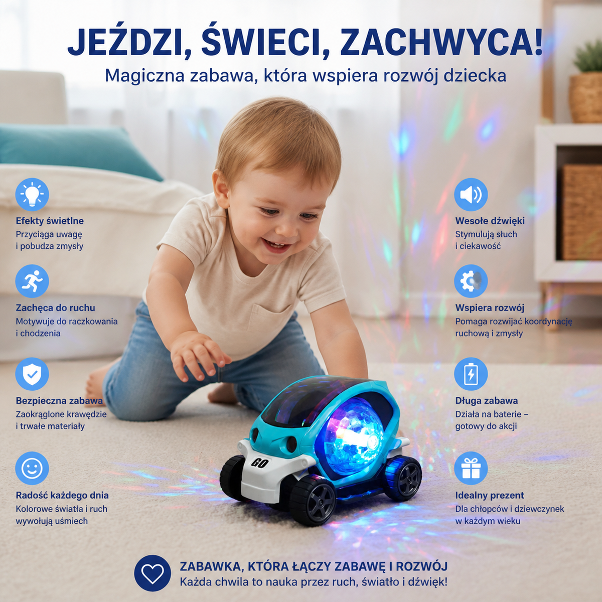 Świecący Samochód Kaskaderski 360° z Muzyką