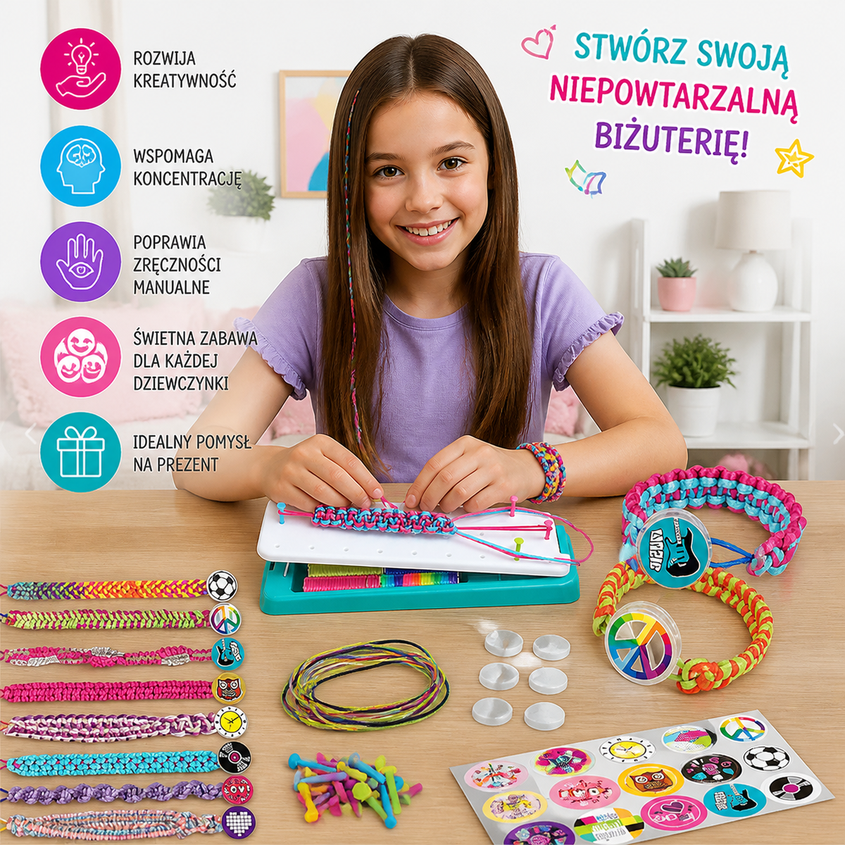 Kreatywny Zestaw DIY do Tworzenia Plecionych Bransoletek dla Dzieci