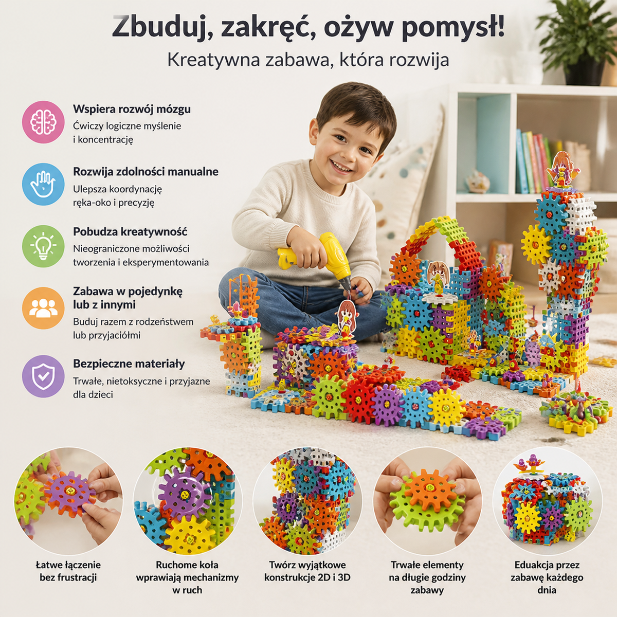 Montessori 3D Klocki Zębate i Puzzle Konstrukcyjne