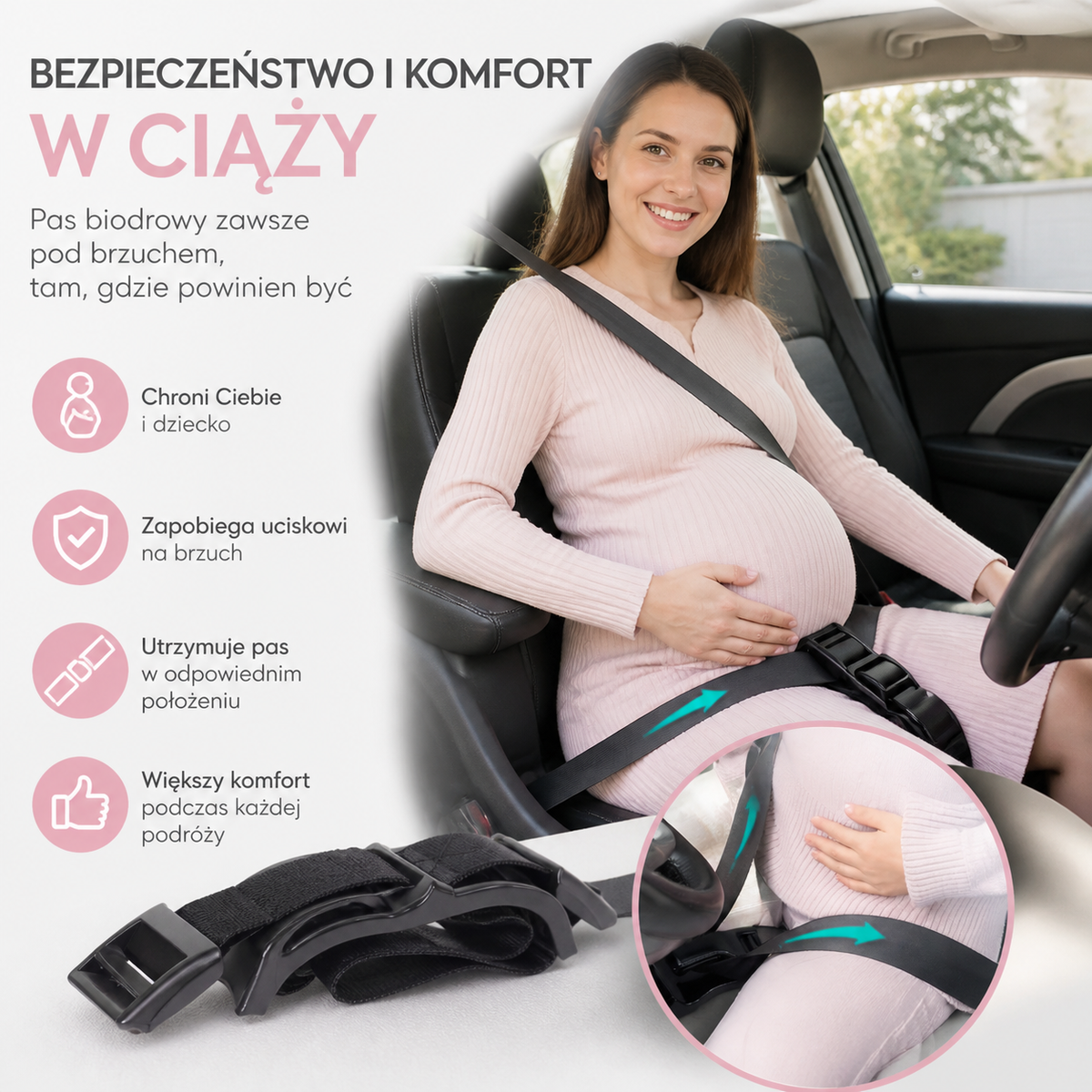 Pas Bezpieczeństwa dla Ciężarnych Chroniący Brzuch