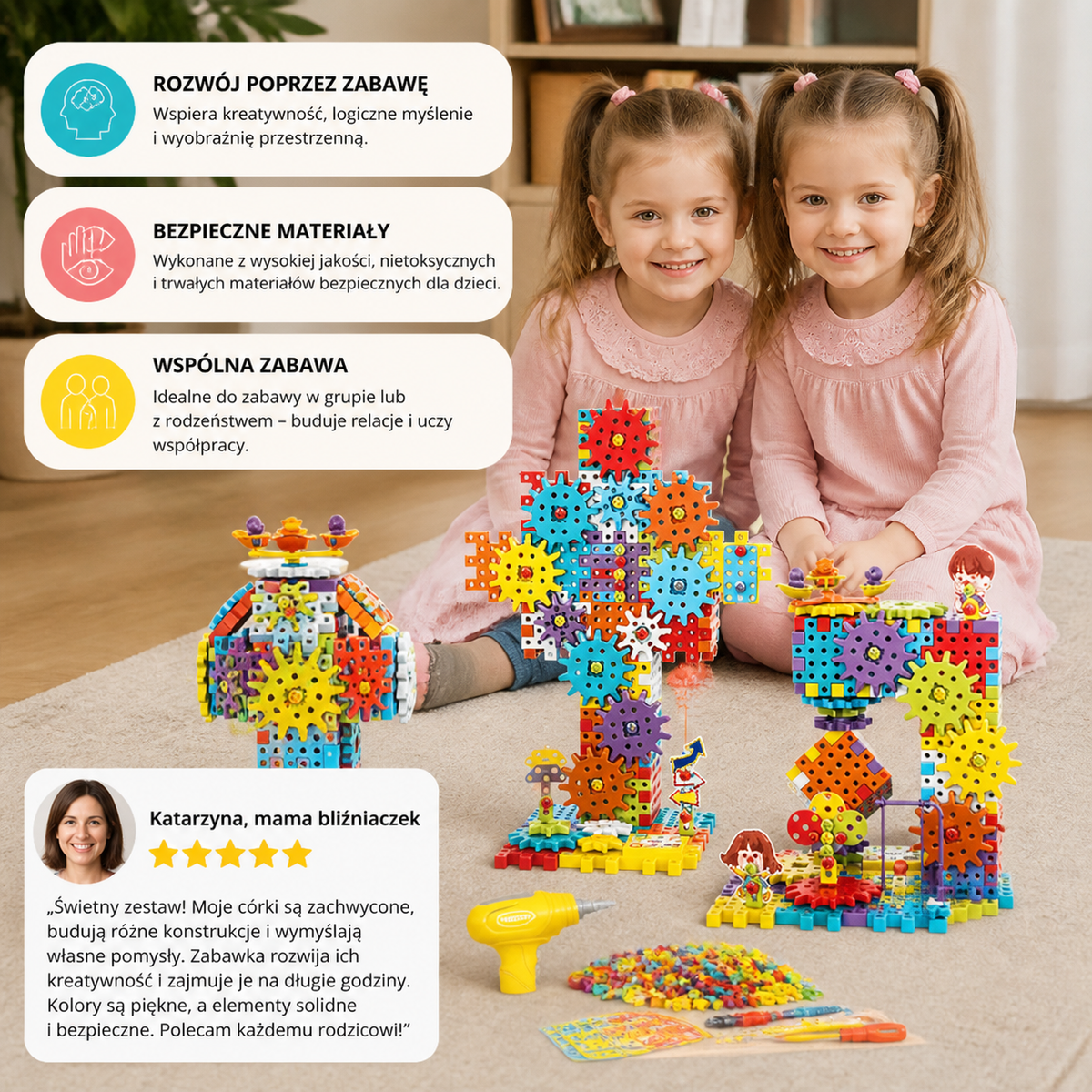 Montessori 3D Klocki Zębate i Puzzle Konstrukcyjne