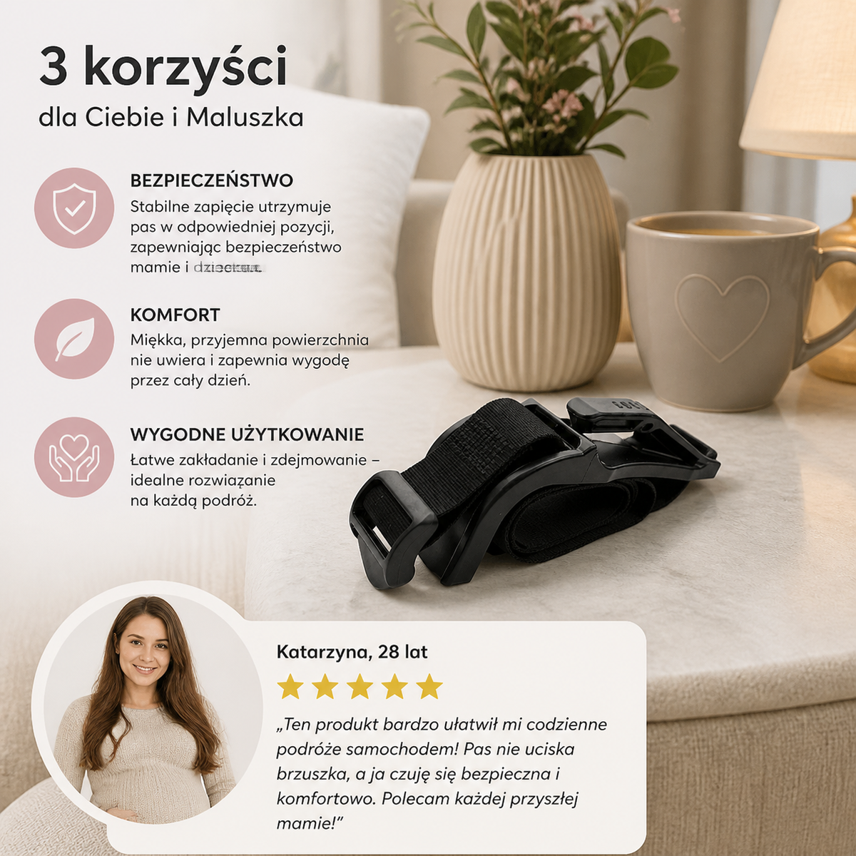 Pas Bezpieczeństwa dla Ciężarnych Chroniący Brzuch