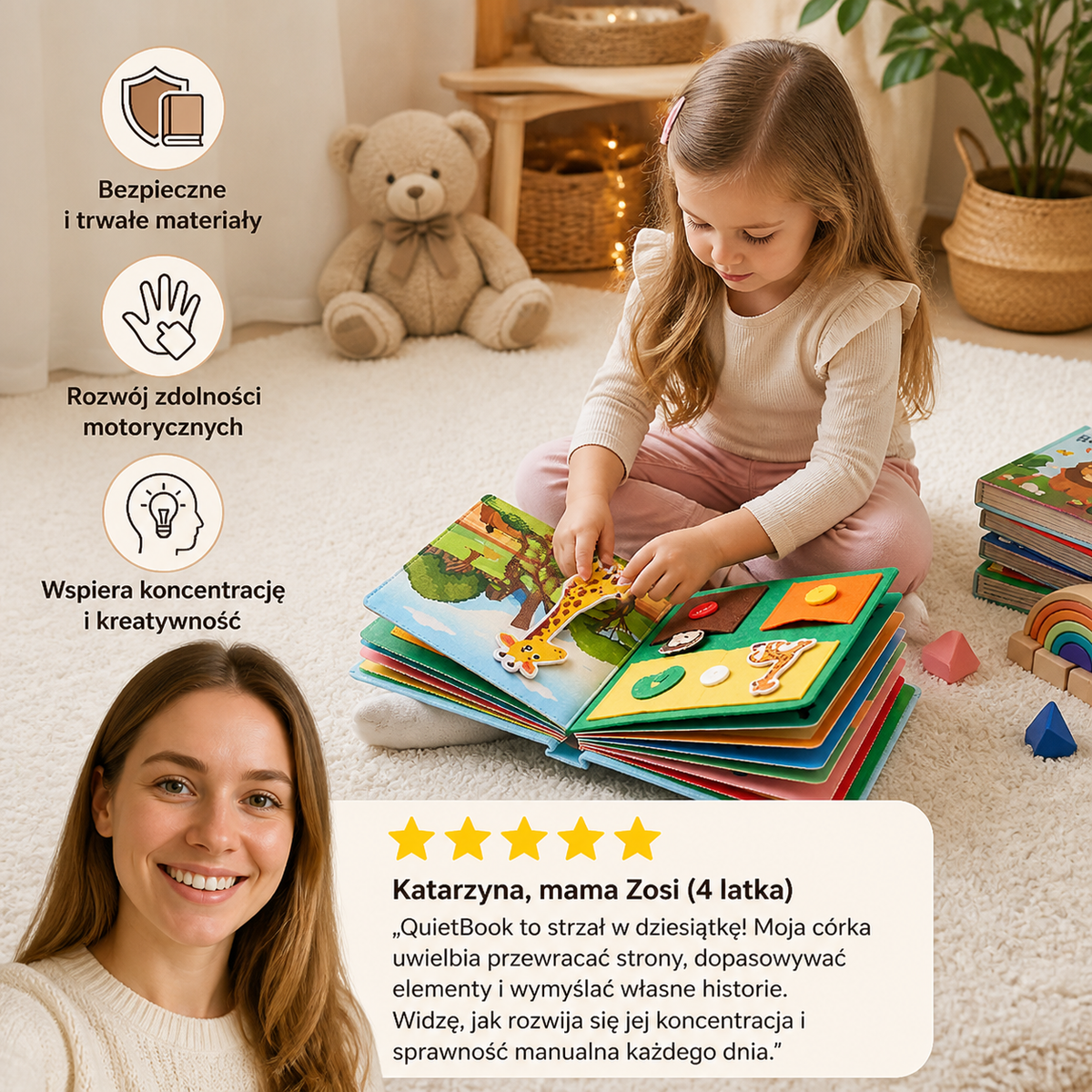 QuietBook – Trwała Książeczka Montessori z Opowieściami