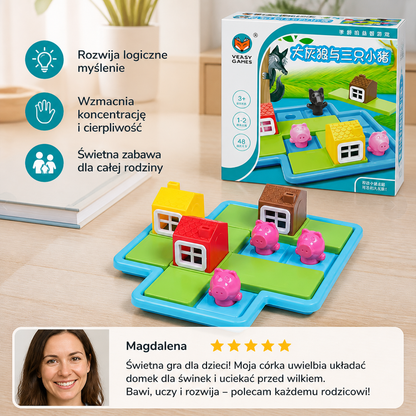 Montessori „Trzy małe świnki i wilk” – puzzle i gra rozwijająca umiejętności