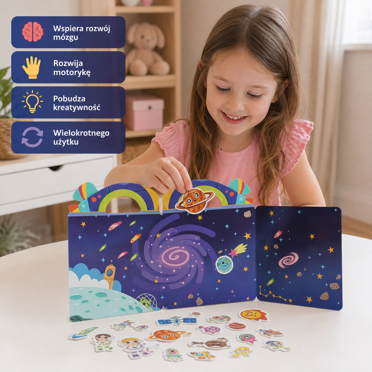 Wielorazowe książeczki z naklejkami Montessori w różnych motywach