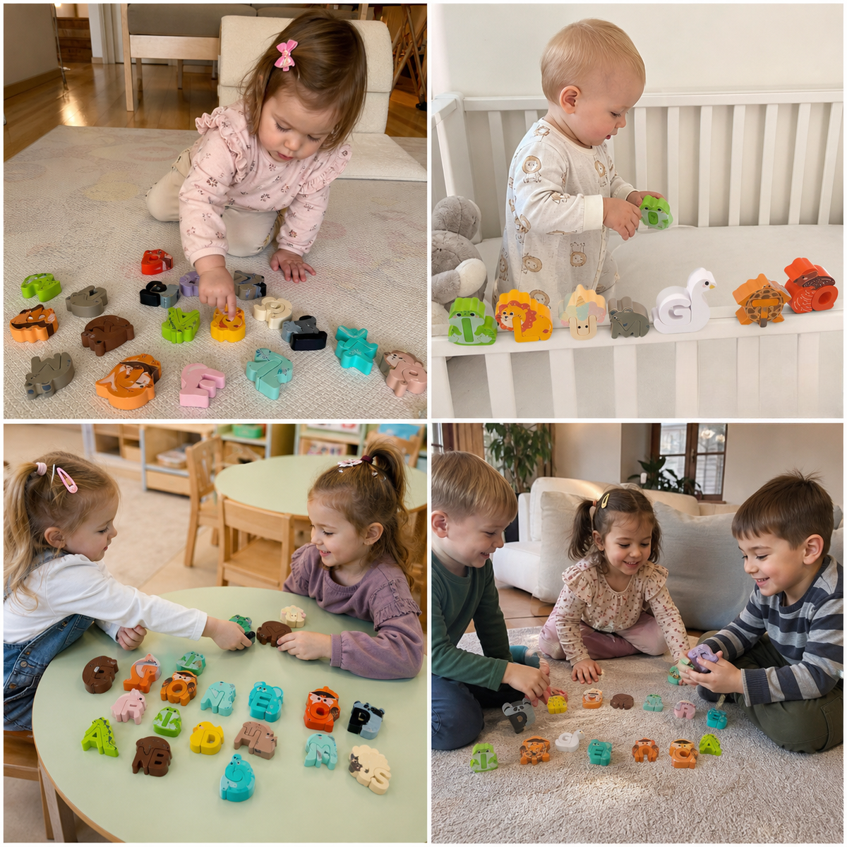 Drewniane puzzle z alfabetem i zwierzętami – edukacyjna zabawka dla dzieci od A do Z